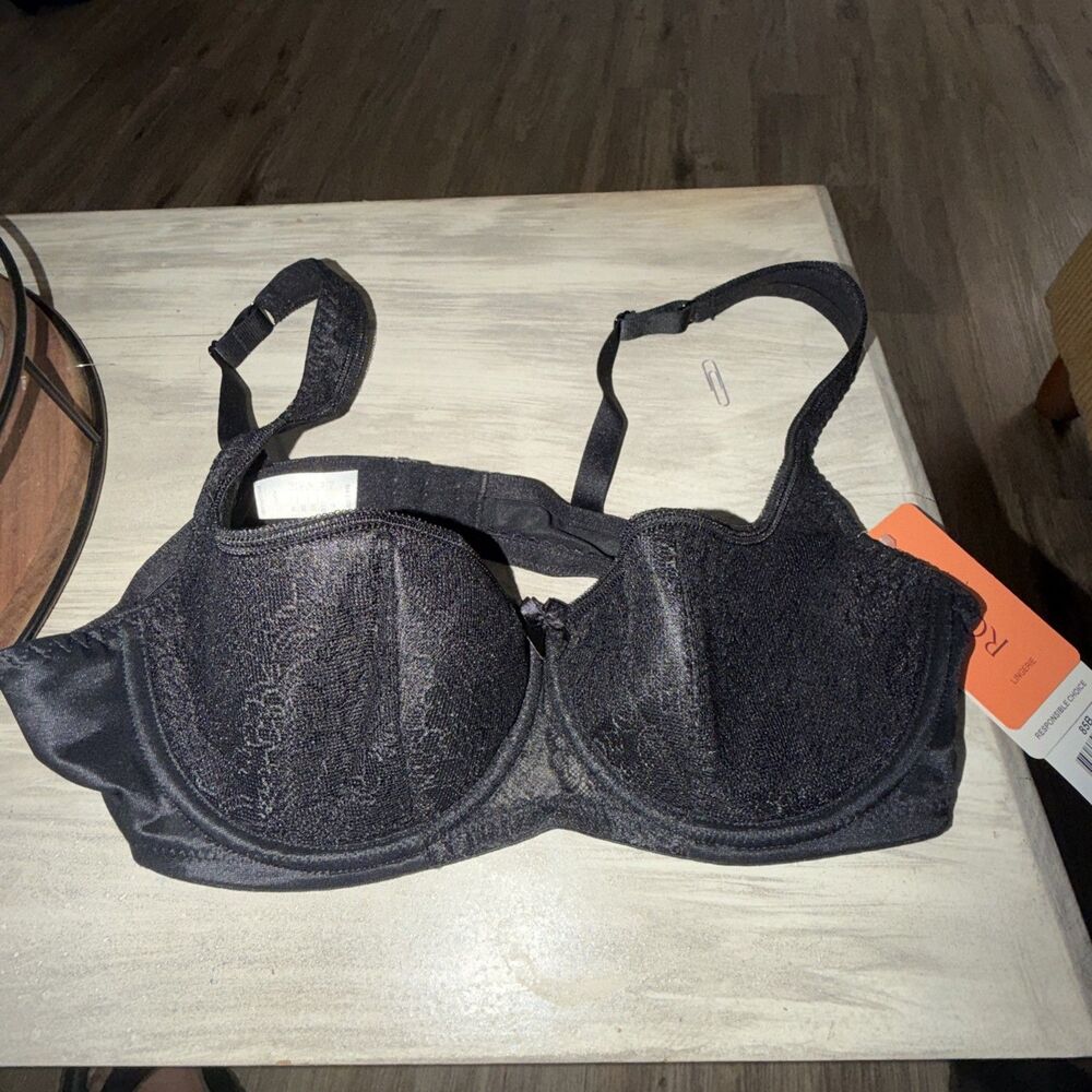 Rosme Women's Underwire Lace Bra Black 38B Full Coverage Molded Cups EU 85B
